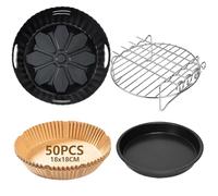 Goodpejine 7.5 inch/19cm Air Fryer Accessories Compatible for Russell Hobbs 4L, COSORI Ninja 3.8L AF100UK, Tower 4.3L, 4PCS Set: Silicone Air Fryer Liner, Grill Rack, Pizza Pan, Paper Liners