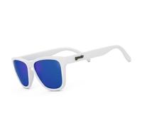 goodr Iced By Yetis Polarised Sunglasses for Men & Women, Medium Sized (OG), White Solid Frames with Blue Mirrored Reflective Lens, UV400 Protection, No Slip, No Bounce