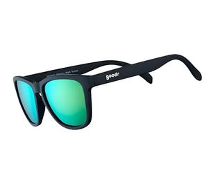 goodr Vincent's Absinthe Night Terrors, Polarised Sunglasses for Men & Woman, Medium Sized (OG), Black Solid Frame with Green Gold Mirrored Reflective Lenses, UV400 Protection, No Slip, No Bounce