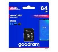 goodram 64GB M1AA Micro Card High Speed Class 10 Memory Card with Adapter and UHS-I Interface Read Speed up to 100MB/s Write Speed from 10MB/s 64GB