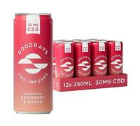 Goodrays - 30mg CBD Drink - 12 x 250ml Cans - Raspberry & Guava - Natural Flavours, Low Calorie, Vegan - High Strength (30mg/can), All Natural - Reduce Anxiety, Stress & Unwind