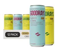 GOODRAYS CBD Drinks, Sparkling Low Calorie Soft Drink, Natural Sleep Stress and Anxiety Relief, Vegan, 2 Flavour Mixed Pack, 12 x 250ml Cans, Packaging May Vary