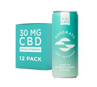 GOODRAYS CBD Drinks, Sparkling Low Calorie Soft Drink, Natural Sleep Stress and Anxiety Relief, Vegan, Elderflower & Yuzu, 12 x 250ml Cans, Packaging May Vary