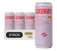 GOODRAYS CBD Drinks, Sparkling Low Calorie Soft Drink, Natural Sleep Stress and Anxiety Relief, Vegan, Passionfruit & Pomelo, 6 x 250ml Cans, Packaging May Vary