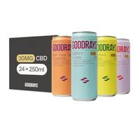 GOODRAYS CBD Drinks, Sparkling Low Calorie Soft Drink, Vegan, 4 Flavour Mixed Pack, 24 x 250ml Cans, Packaging May Vary