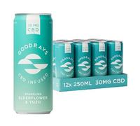 GOODRAYS CBD Drinks, Sparkling Low Calorie Soft Drink, Vegan, Elderflower & Yuzu, 12 x 250ml Cans, Packaging May Vary