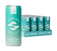 GOODRAYS CBD Drinks, Sparkling Low Calorie Soft Drink, Vegan, Elderflower & Yuzu, 24 x 250ml Cans, Packaging May Vary