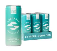 GOODRAYS CBD Drinks, Sparkling Low Calorie Soft Drink, Vegan, Elderflower & Yuzu, 6 x 250ml Cans, Packaging May Vary