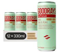 GOODRAYS Re:Focus Drinks, Sparkling Low Calorie Soft Drink with Magnesium, Lion's Mane Mushroom, Vitamin D and Electrolytes, Natural Sleep Stress and Anxiety Relief, Zesty Lime & Kiwi, 12 x 330ml Cans