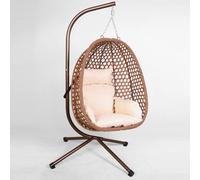 GOODS EMPORIUM Luxury Folding Hanging Rattan Egg Swing Chair Patio Garden Cocoon Relaxing Hammock with Cushions (Brown, Single)