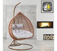 GOODS EMPORIUM Luxury Hanging Rattan Double Egg Chair Indoor & Outdoor Garden Swing Chair Cocoon Relaxing Hammock with Cushions - FREE COVER INCLUDED… (Double, Brown - Brown - Grey)