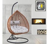GOODS EMPORIUM Luxury Hanging Rattan Double Egg Chair Indoor & Outdoor Garden Swing Chair Cocoon Relaxing Hammock with Cushions - FREE COVER INCLUDED (Double, Black - Brown - Grey)