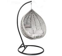 GOODS EMPORIUM Luxury Hanging Rattan Egg Swing Chair Patio Garden Cocoon Relaxing Hammock with Cushions - RAIN COVER INCLUDED (Medium, Black - Grey - Grey)