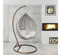 GOODS EMPORIUM Luxury Rattan Hanging Egg Chair Outdoor & Indoor Garden Swing Chair Hammock with Cushions - FREE COVER INCLUDED (Medium, Brown - Grey - Grey)