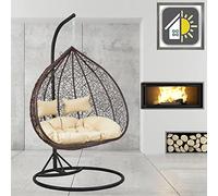 GOODS EMPORIUM Premium Hanging Double Egg Chair Outdoor Garden Swing Chair Hammock Chair with Cushions - RAINCOVER INCLUDED (Double, Black - Brown - Beige)