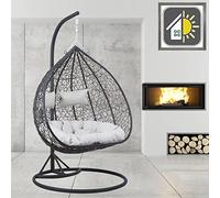 GOODS EMPORIUM Premium Hanging Double Egg Chair Outdoor Garden Swing Chair Hammock Chair with Cushions - RAIN COVER INCLUDED (Double, Black - Black - Grey)