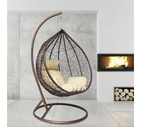 GOODS EMPORIUM Premium Hanging Egg Chair Outdoor Garden Swing Chair Hammock Chair with Cushions - FREE COVER INCLUDED (Large, Brown - Brown - Beige)