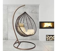 GOODS EMPORIUM Premium Hanging Egg Chair Outdoor Garden Swing Chair Hammock Chair with Cushions - FREE COVER INCLUDED (Medium, Brown - Brown - Beige)
