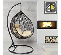GOODS EMPORIUM Premium Hanging Egg Chair Outdoor Garden Swing Chair Hammock Chair with Cushions - FREE COVER INCLUDED (Large, Black - Black - Beige)