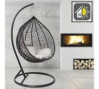 GOODS EMPORIUM Premium Hanging Egg Chair Outdoor Garden Swing Chair Hammock Chair with Cushions - RAIN COVER INCLUDED (Large, Black - Black - Grey)