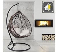 GOODS EMPORIUM Premium Hanging Egg Chair Outdoor Garden Swing Chair Hammock Chair with Cushions - RAIN COVER INCLUDED (Large, Black - Brown - Grey)
