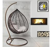 GOODS EMPORIUM Premium Hanging Egg Chair Outdoor Garden Swing Chair Hammock Chair with Cushions - RAIN COVER INCLUDED (Large, Brown - Brown - Grey)