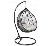 GOODS EMPORIUM Premium Hanging Rattan Egg Swing Chair Patio Garden Cocoon Relaxing Hammock with Cushions - FREE COVER INCLUDED (Medium, Black - Black - Grey)