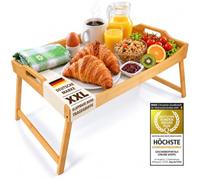 GOODS+GADGETS® Bamboo Bed Tray with Foldable Legs - 70 cm Serving | Breakfast tray, laptop desk & side table in one - folds flat to just 6 cm for easy storage