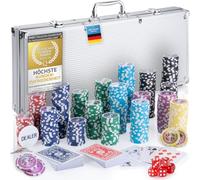 GOODS+GADGETS® Poker Set 500 Chips - Lockable Aluminium Case & Cards | Complete 500-chip poker set with 2 card decks, 5 dice & dealer button - available in silver, gold or black
