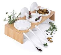 GOODS+GADGETS Porcelain Serving Bowl Set with Spoons and Lids; 3 Bowls in Serving Tray and Serving Board as Spice Container for Snacks, Oils, Salt