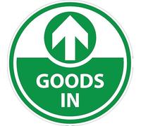 Goods in, arrow up, green sign - Self adhesive sticker (50mm x 50mm)