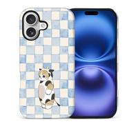 Goodsprout Case Compatible with iPhone 17, Girl Hybrid 2-Layer Hard Shell + Silicone Protective Case -Scratch-Resistant Shockproof - Blue Checkered A Cat Dressed in Cow Clothes