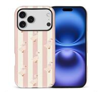 Goodsprout Case Compatible with iPhone 17 Pro, Girl Hybrid 2-Layer Hard Shell + Silicone Protective Case -Scratch-Resistant Shockproof - Pink Striped Bow Duck Swan