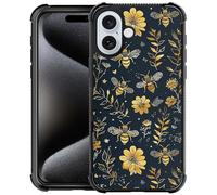 Goodsprout Compatible with iPhone 16 Case,Vintage Yellow Bee Floral Amazing Pattern Design Shockproof Anti-Scratch Hard PC Back Case for iPhone 16