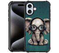 Goodsprout Compatible with iPhone 16 Case,with Headphones Cute Little Elephant Amazing Pattern Design Shockproof Anti-Scratch Hard PC Back Case for iPhone 16
