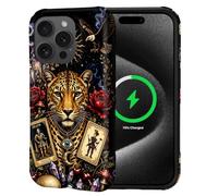 Goodsprout for iPhone 15 Pro Case for MagSafe Non Slip Hard Shell Acrylic and Silicone Soft Shell Combination Phone Style 2-in-1 Mystic Jaguar with Tarot Occult Symbols Pattern