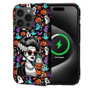 Goodsprout for iPhone 15 Pro Max Case for MagSafe Non Slip Hard Shell Acrylic and Silicone Soft Shell Combination Phone Style 2-in-1 Halloween Zombie Girl Pumpkin Resurrect The Imp Pattern