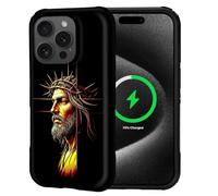 Goodsprout for iPhone 15 Pro Max Case for MagSafe Non Slip Hard Shell Acrylic and Silicone Soft Shell Combination Phone Style 2-in-1 Jesus with Crown of Thorns Behind Cross Pattern