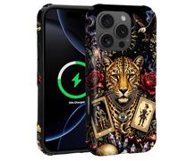Goodsprout for iPhone 16 Pro Case for MagSafe Non Slip Hard Shell Acrylic and Silicone Soft Shell Combination Phone Style 2-in-1 Mystic Jaguar with Tarot Occult Symbols Pattern
