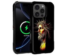 Goodsprout for iPhone 16 Pro Case for MagSafe Non Slip Hard Shell Acrylic and Silicone Soft Shell Combination Phone Style 2-in-1 Jesus with Crown of Thorns Behind Cross Pattern