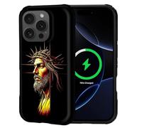 Goodsprout for iPhone 16 Pro Max Case for MagSafe Non Slip Hard Shell Acrylic and Silicone Soft Shell Combination Phone Style 2-in-1 Jesus with Crown of Thorns Behind Cross Pattern