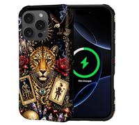 Goodsprout for iPhone 16 Pro Max Case for MagSafe Non Slip Hard Shell Acrylic and Silicone Soft Shell Combination Phone Style 2-in-1 Mystic Jaguar with Tarot Occult Symbols Pattern