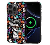 Goodsprout for iPhone 16 Pro Max Case for MagSafe Non Slip Hard Shell Acrylic and Silicone Soft Shell Combination Phone Style 2-in-1 Halloween Zombie Girl Pumpkin Resurrect The Imp Pattern
