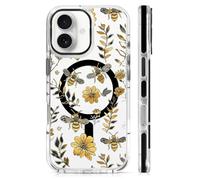 Goodsprout for iPhone 17 Case for MagSafe Case, Clear Black with Shockproof Glossy Protective Phone Case Compatible with iPhone 17 Vintage Yellow Bee Floral Pattern