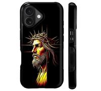 Goodsprout for iPhone 17 Case for MagSafe Non Slip Hard Shell Acrylic and Silicone Soft Shell Combination Phone Style 2-in-1 Jesus with Crown of Thorns Behind Cross Pattern