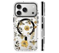 Goodsprout for iPhone 17 Pro Case for MagSafe Case, Clear Black with Shockproof Glossy Protective Phone Case Compatible with iPhone 17 Pro Vintage Yellow Bee Floral Pattern