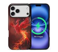 Goodsprout for iPhone 17 Pro Case for MagSafe Glossy Hard Shell Acrylic and Silicone Soft Shell Combination Phone Style 2-in-1 Red Phoenix Creature Legend Flame Pattern
