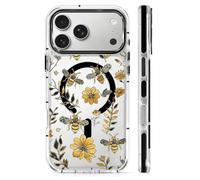 Goodsprout for iPhone 17 Pro Max Case for MagSafe Case, Clear Black with Shockproof Glossy Protective Phone Case Compatible with iPhone 17 Pro Max Vintage Yellow Bee Floral Pattern