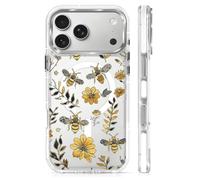 Goodsprout for iPhone 17 Pro Max Case for MagSafe Case, Clear White with Shockproof Glossy Protective Phone Case Compatible with iPhone 17 Pro Max Vintage Yellow Bee Floral Pattern