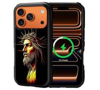 Goodsprout for iPhone 17 Pro Max Case for MagSafe Non Slip Hard Shell Acrylic and Silicone Soft Shell Combination Phone Style 2-in-1 Jesus with Crown of Thorns Behind Cross Pattern
